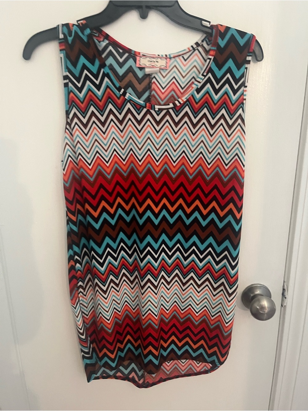 Chevron Print Mini Skirt in Red, Turquoise, Black & White